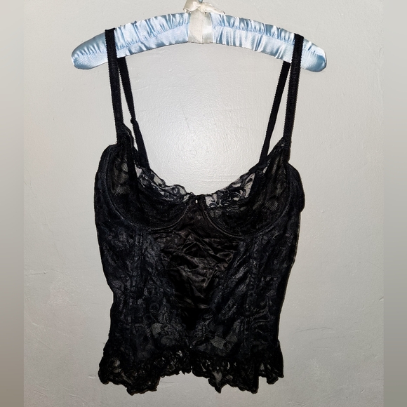 Vintage 1980s Black Satin & Lace Corset by Intimate Attitudes - Picture 3 of 14